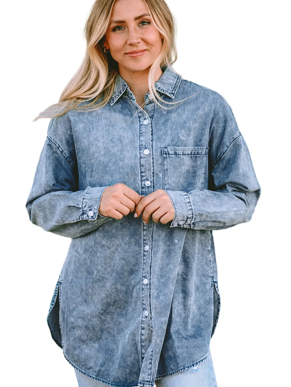 Acid Wash Denim Shirt Jacket