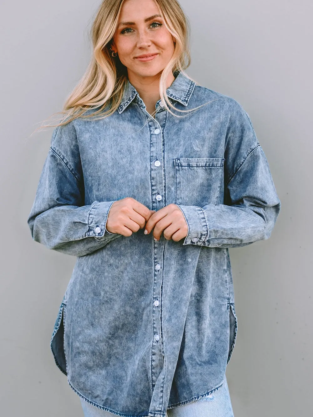 Acid Wash Denim Shirt Jacket