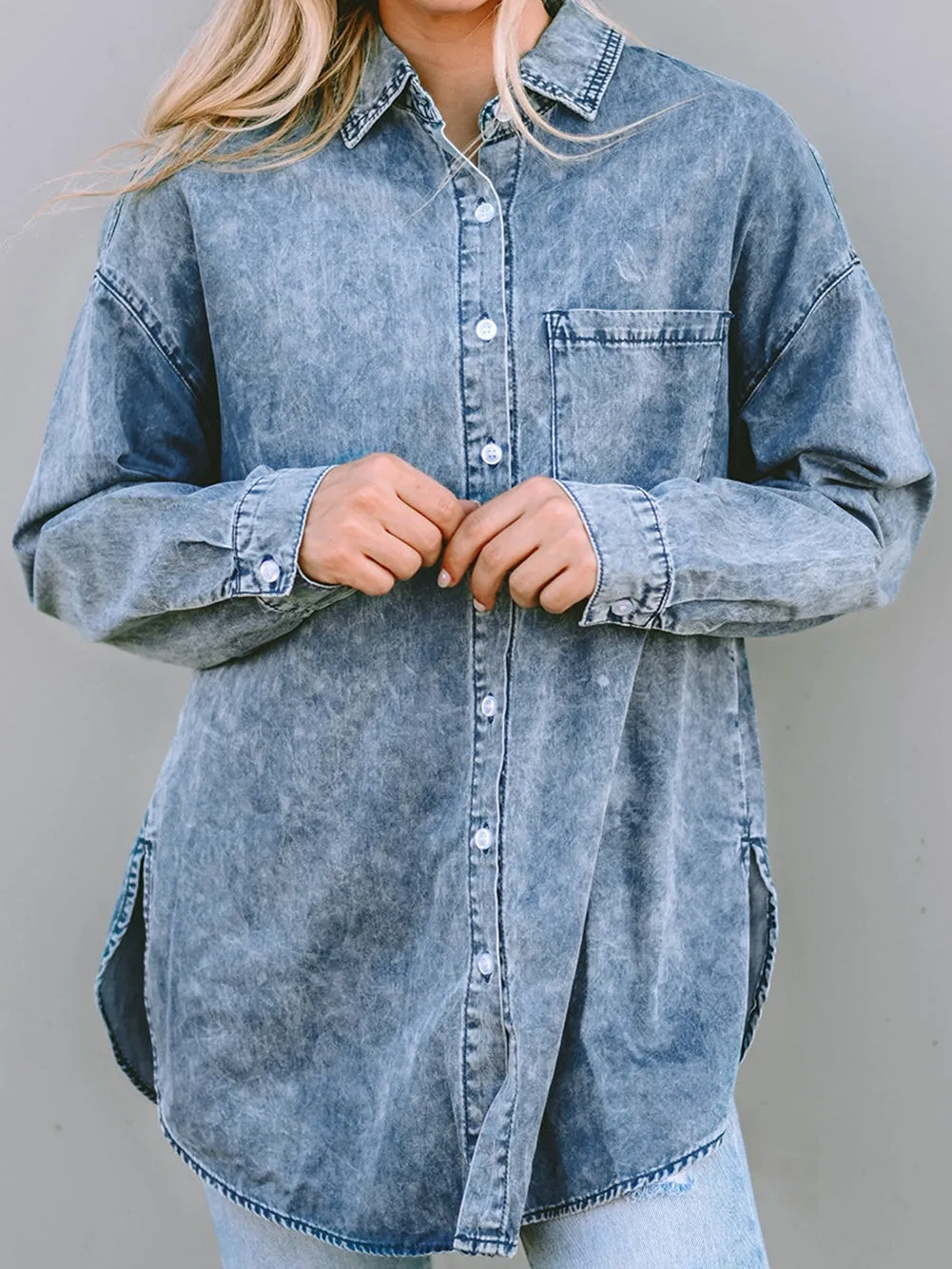 Acid Wash Denim Shirt Jacket