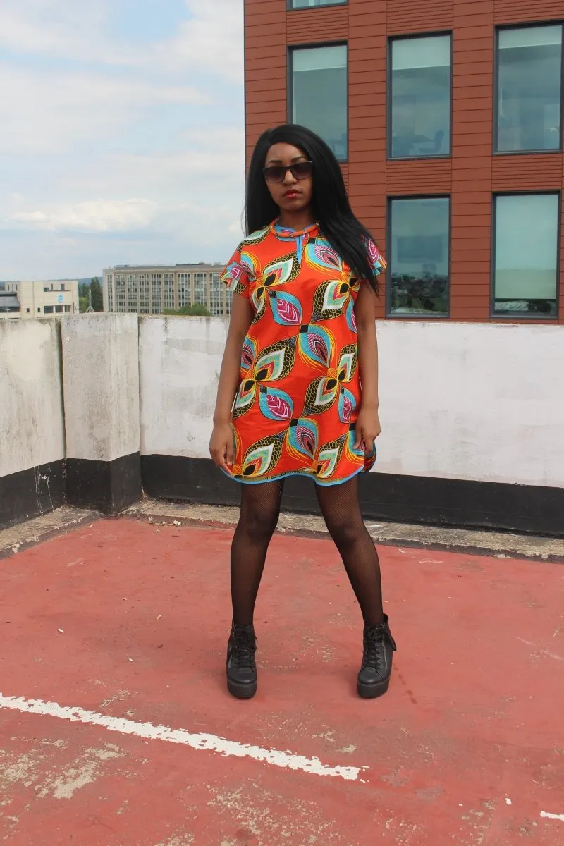 African Dress in Orange Ankara Print