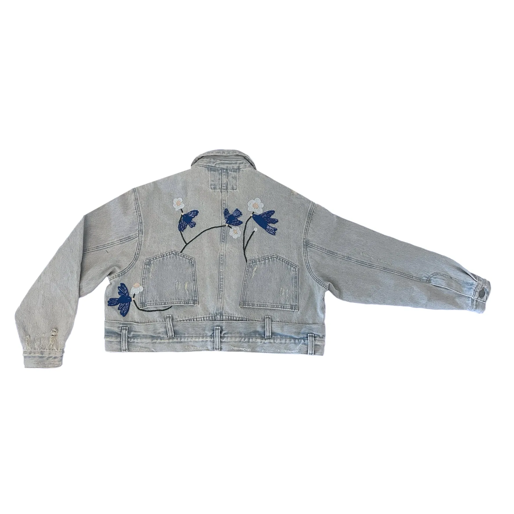 AGUSTINA - EMBROIDERED DENIM JACKET BLUE  BIRDS