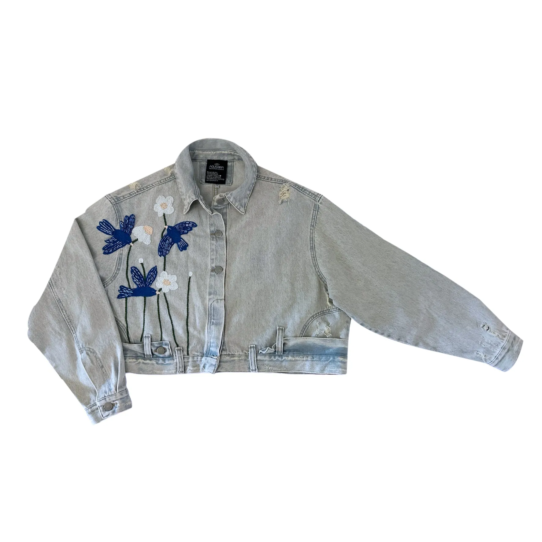 AGUSTINA - EMBROIDERED DENIM JACKET BLUE  BIRDS