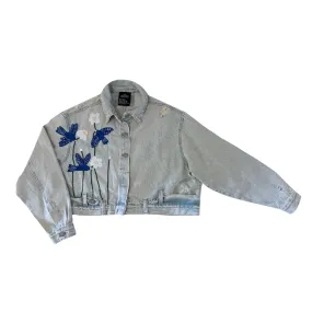 AGUSTINA - EMBROIDERED DENIM JACKET BLUE  BIRDS