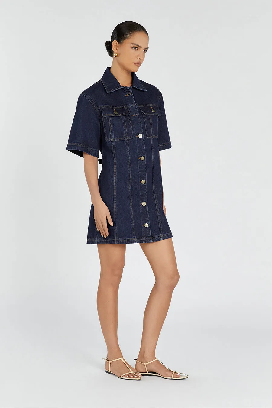 ALFRED INDIGO DENIM MINI DRESS