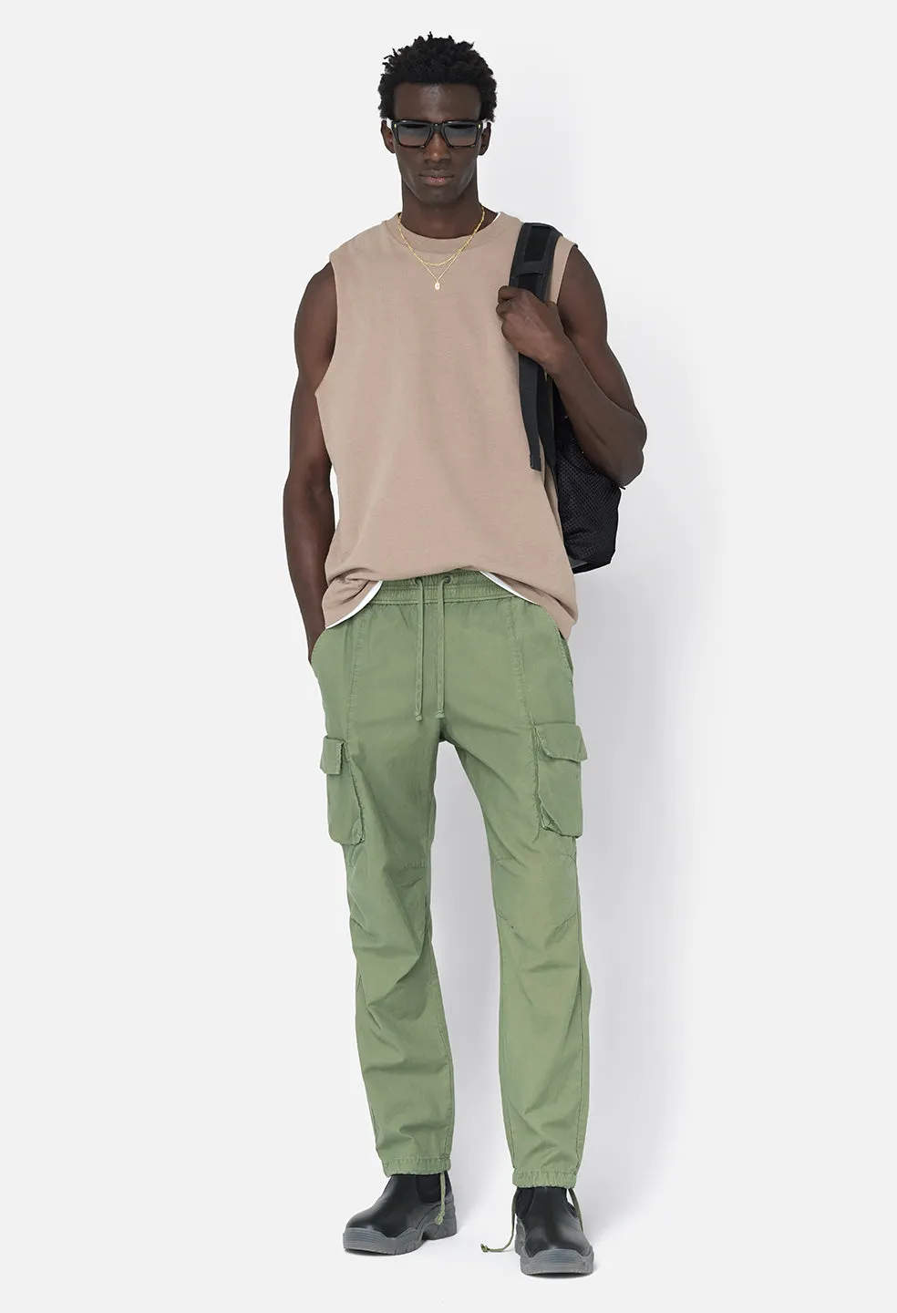 Back Sateen Cargo Pants / Olive