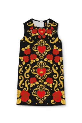 Be Mine Adele Black Sweet Hearts & Roses Print Shift Dress - Girls