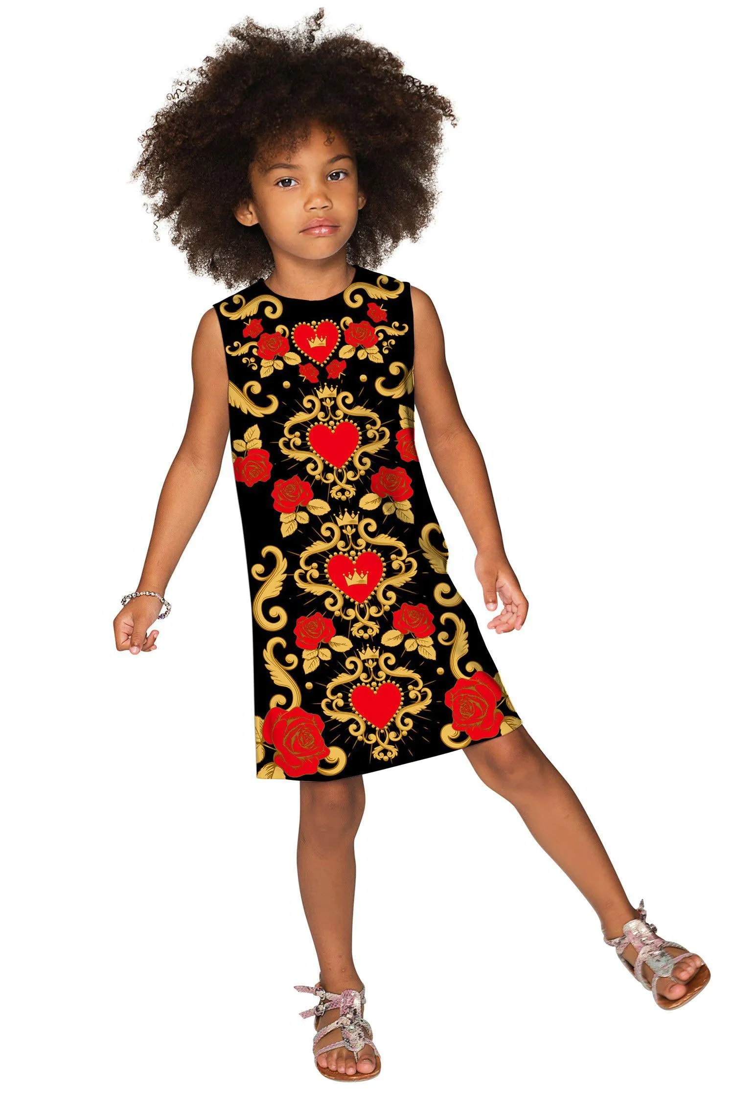 Be Mine Adele Black Sweet Hearts & Roses Print Shift Dress - Girls