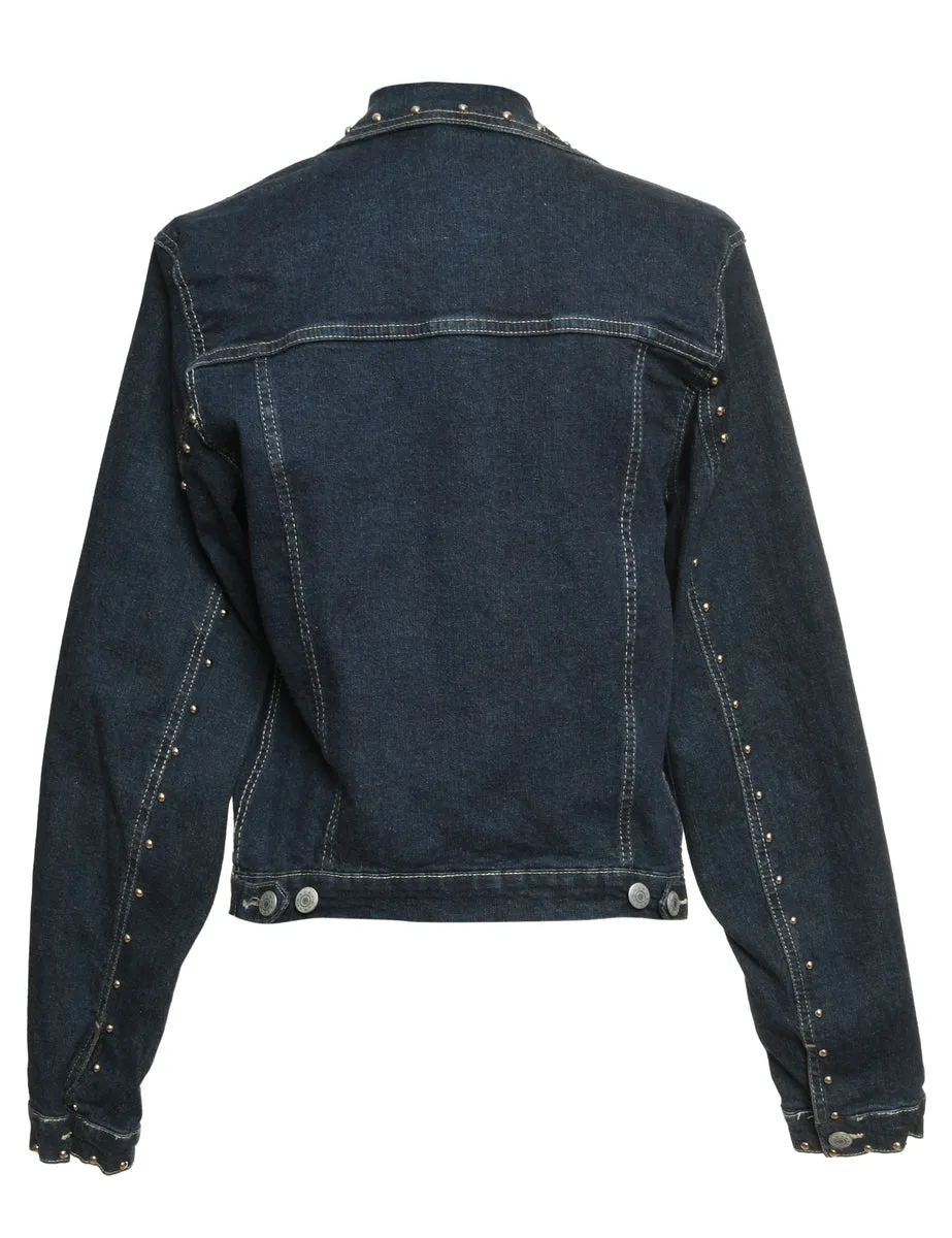 Beaded Medium Wash Denim Jacket - XL