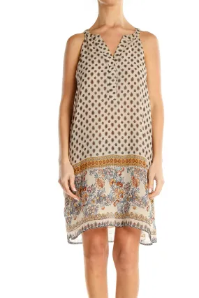 Beige Paisley Bohemian Shift Dress