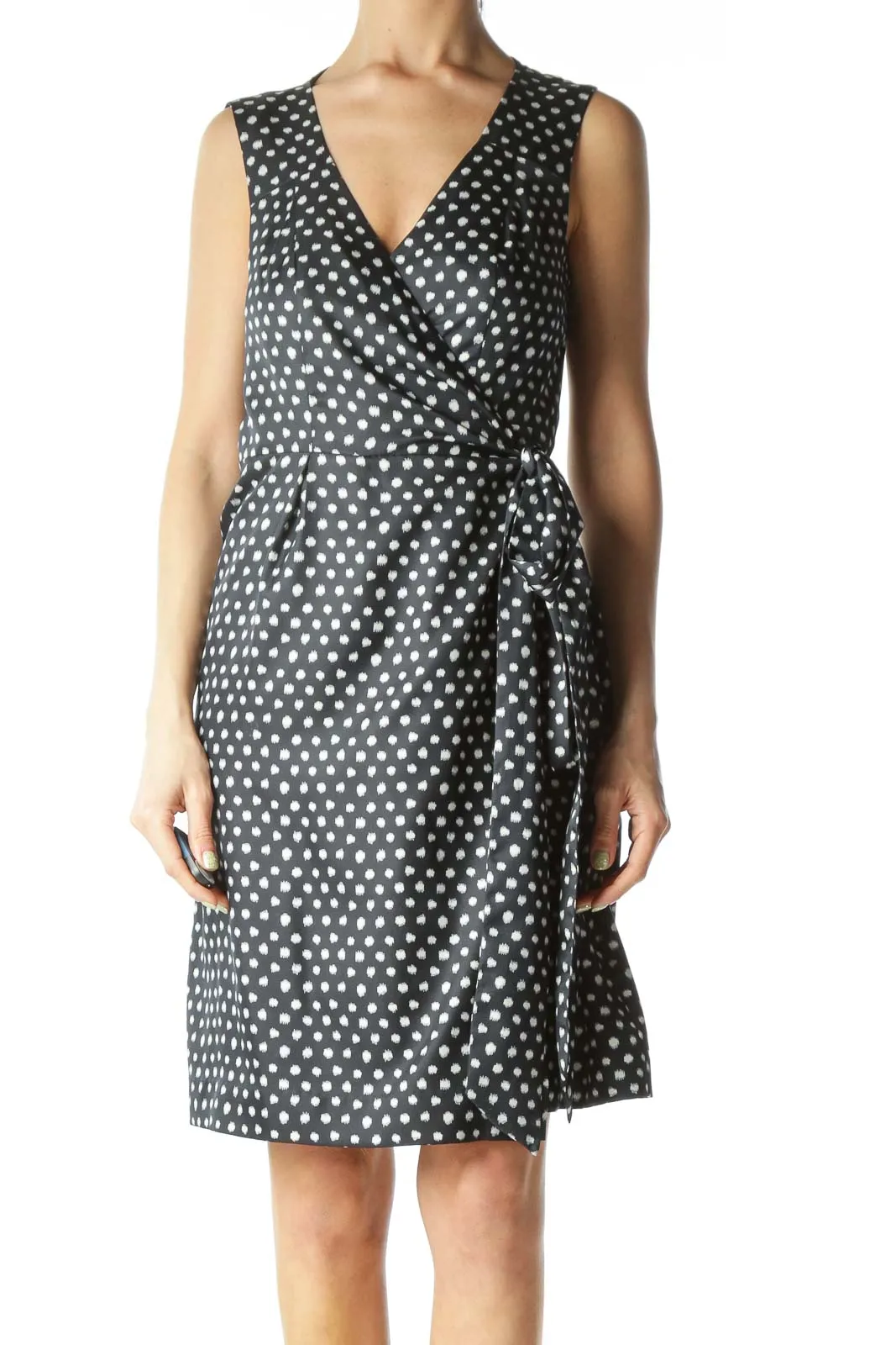 Black and White Polka-Dot Wrap Dress