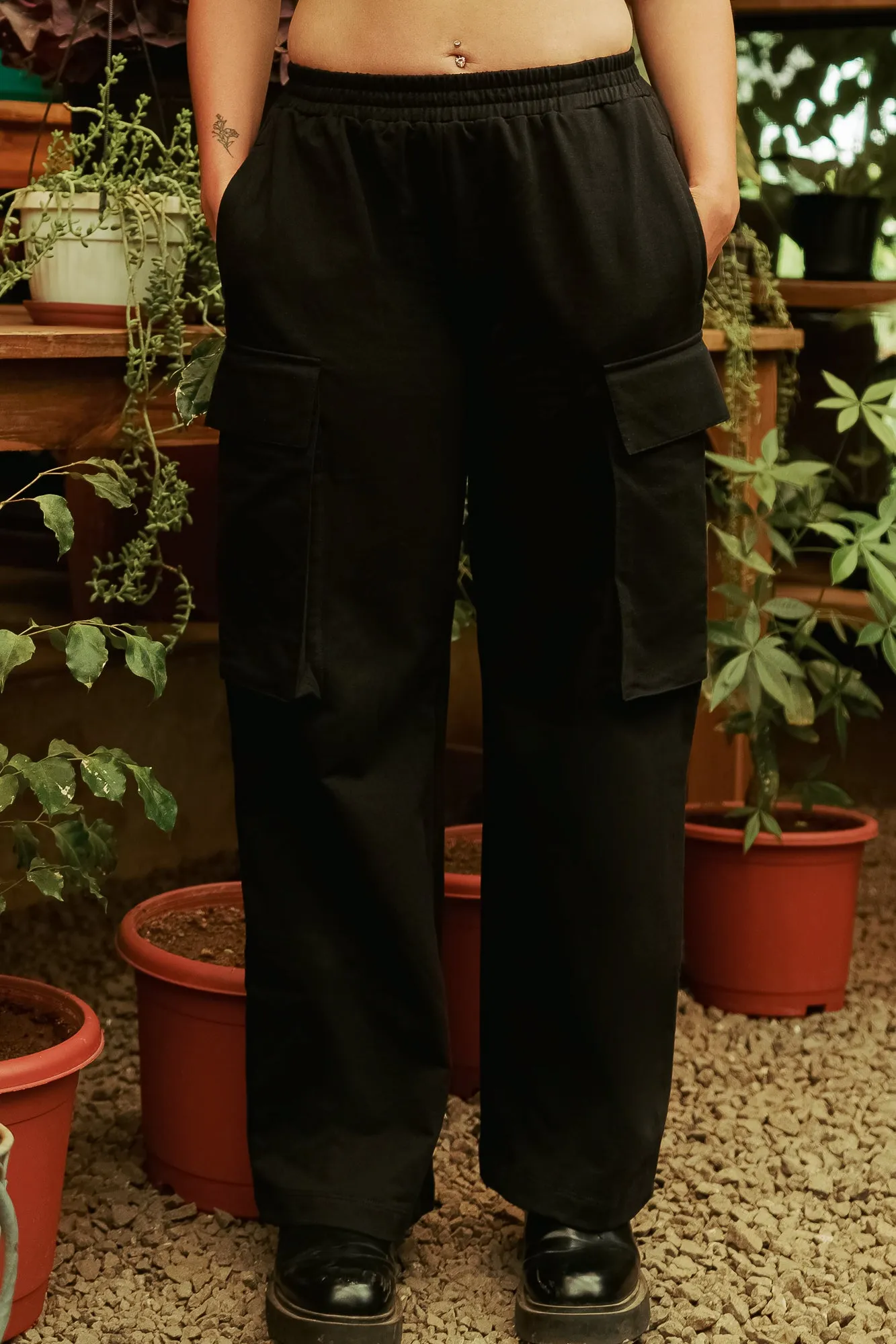 Black Knit Cargo Pants