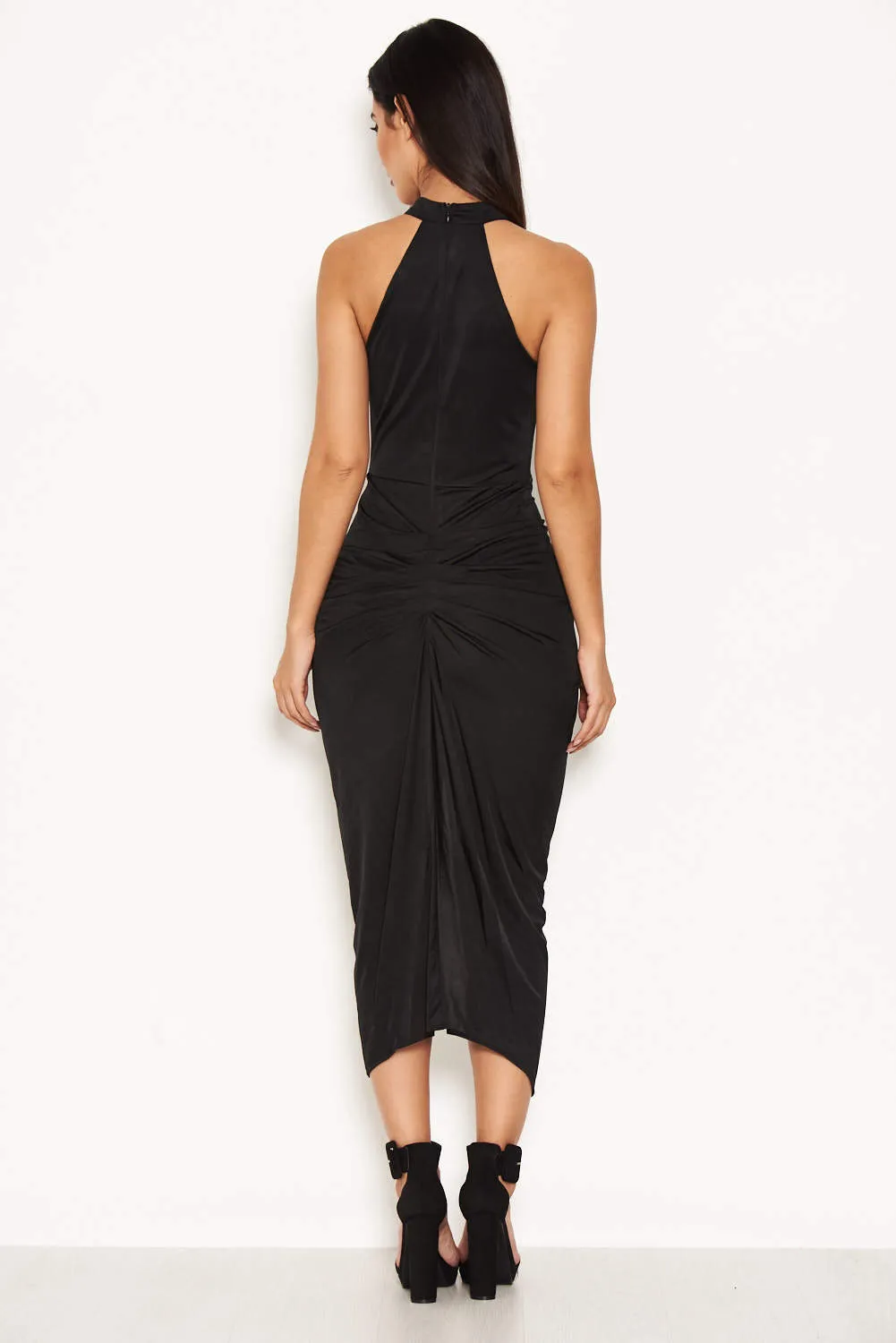 Black Ruched Wrap Over Dress