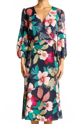 Blue Floral Retro Wrap Dress