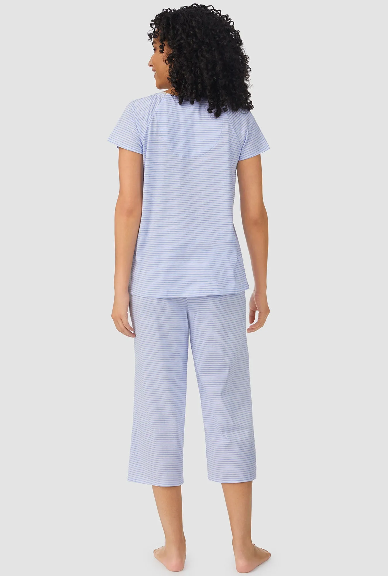 Blue Horizontal Stripe Cap Sleeve Capri PJ Set