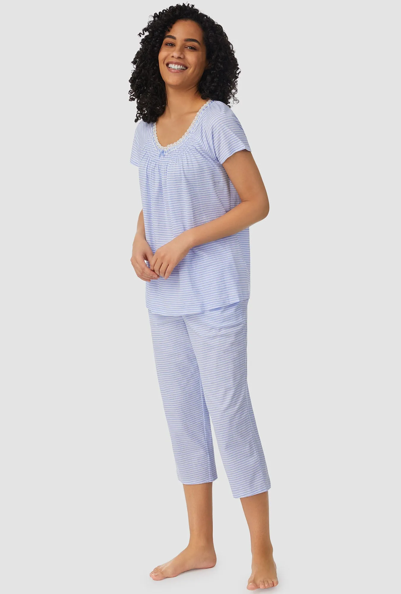 Blue Horizontal Stripe Cap Sleeve Capri PJ Set