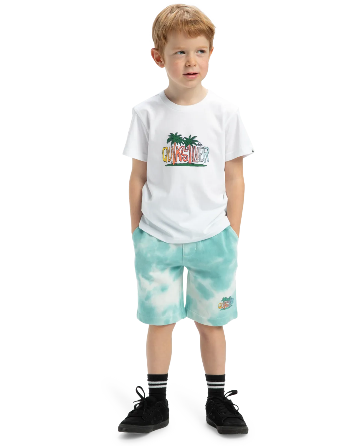 Boys Tie Dye Jogger Shorts in Marine Blue