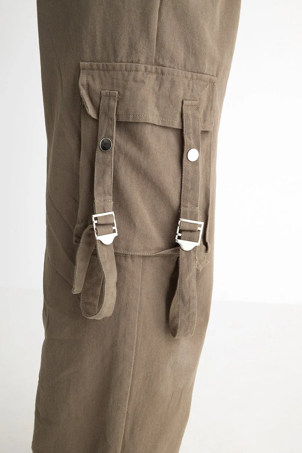 Brown Side-Strap Cargo Pants