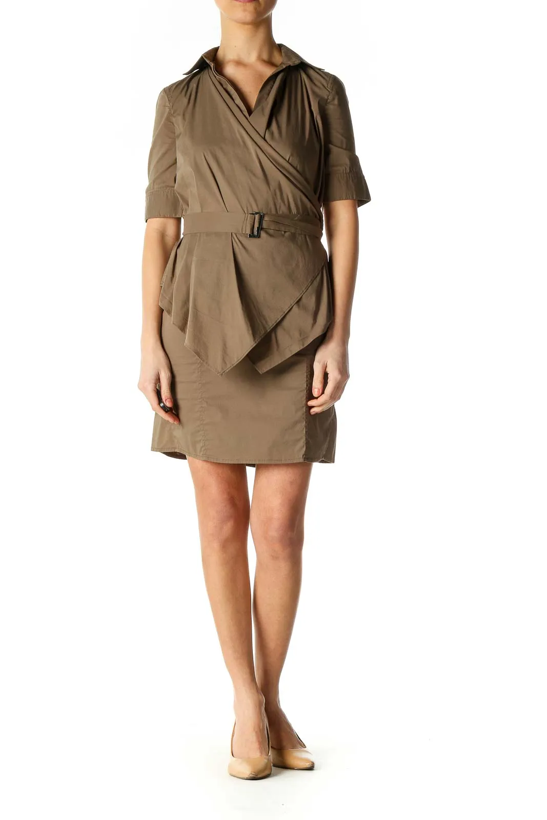 Brown Solid Casual Shift Dress