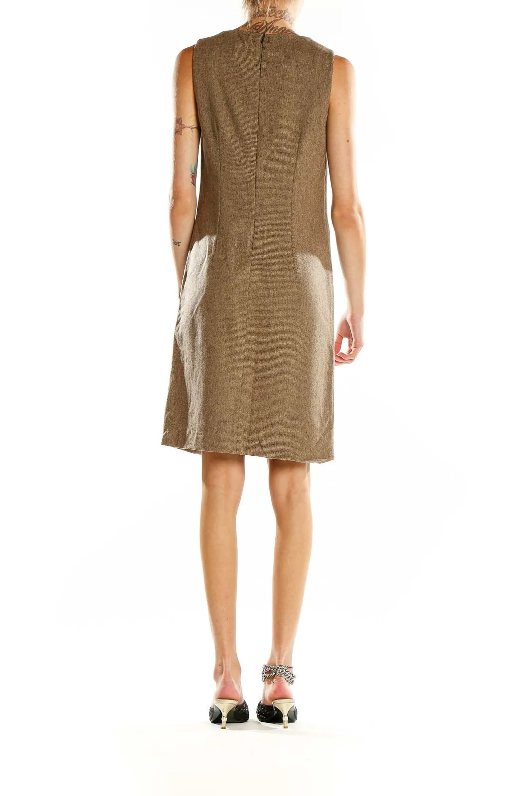 Brown Wool Blend Sleeveless Shift Dress