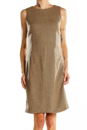 Brown Wool Blend Sleeveless Shift Dress