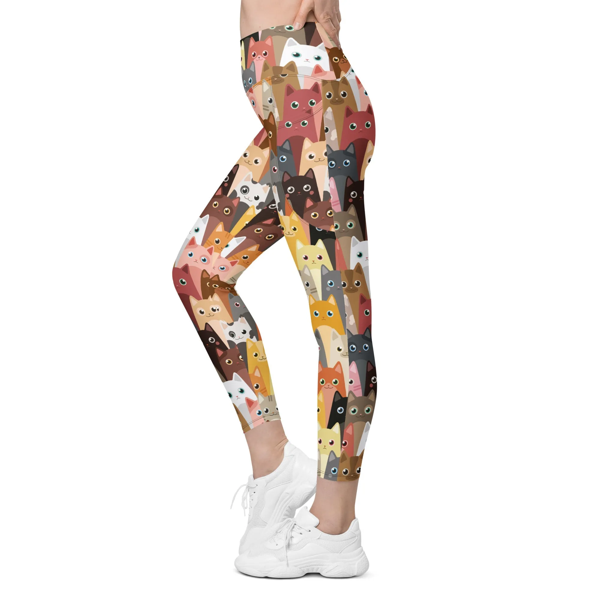 Cartoon Cats Leggings With Pockets