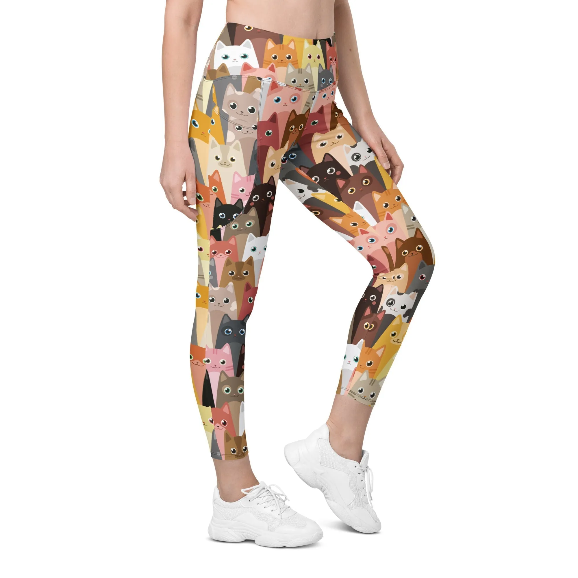 Cartoon Cats Leggings With Pockets