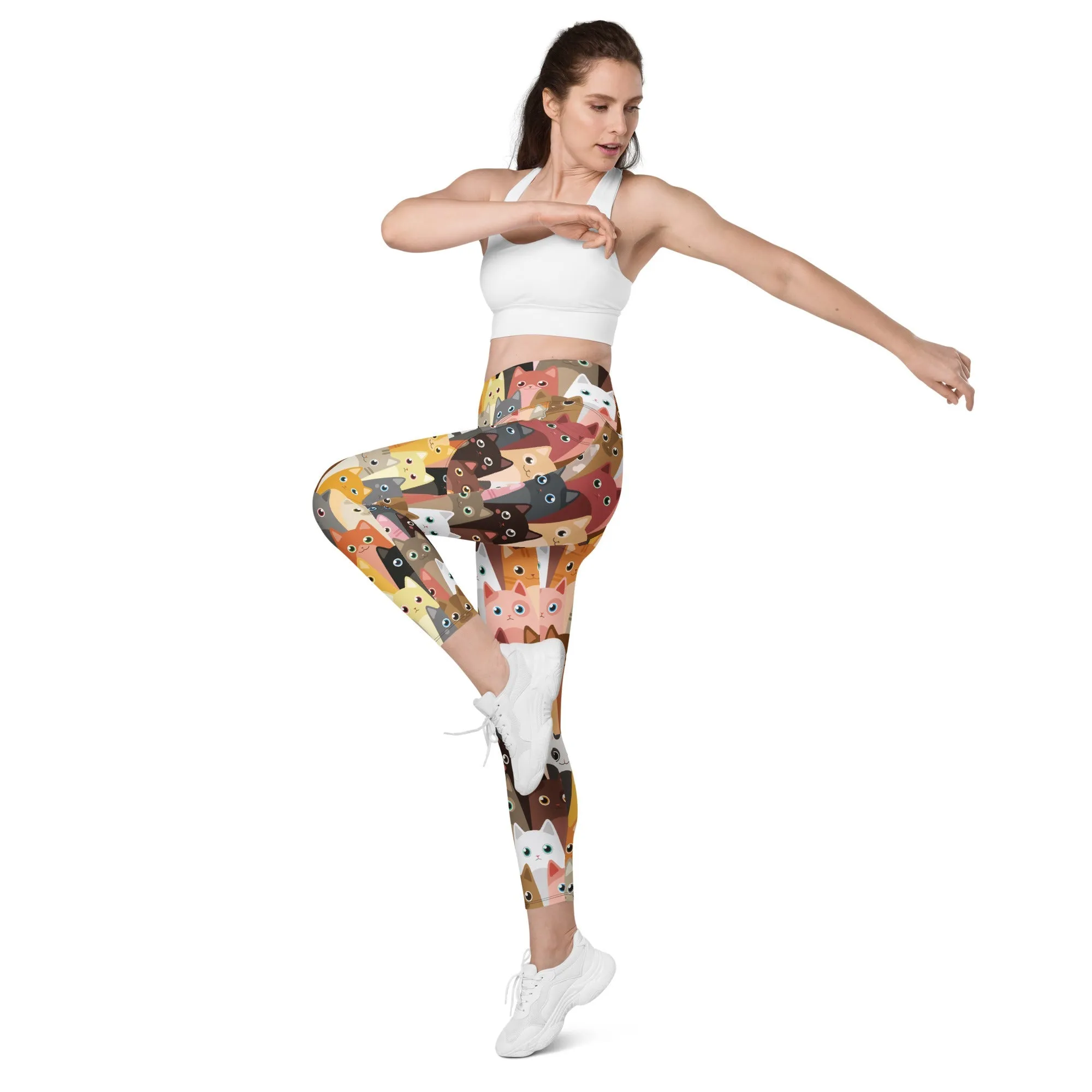 Cartoon Cats Leggings With Pockets