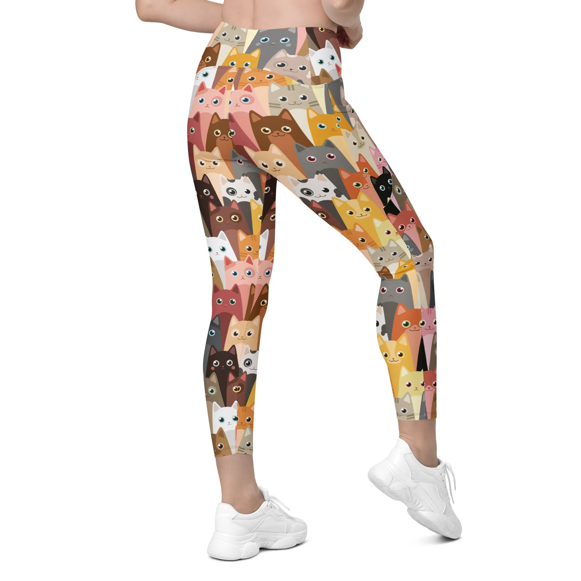 Cartoon Cats Leggings With Pockets