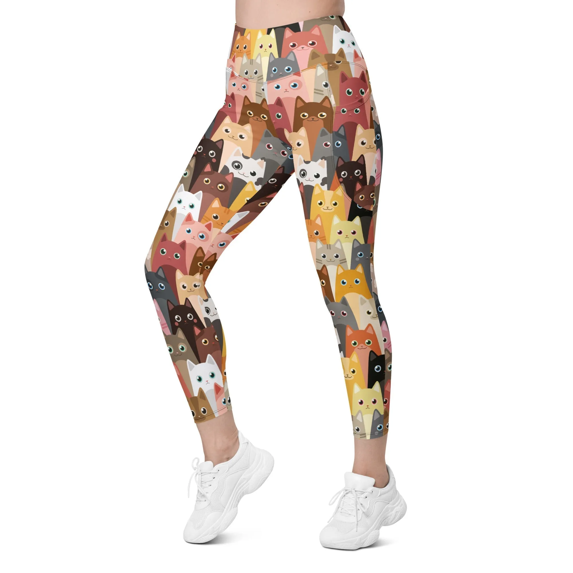 Cartoon Cats Leggings With Pockets