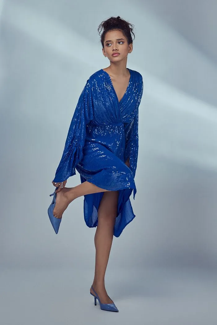 Cobalt Blue Sequin Kimono Dress