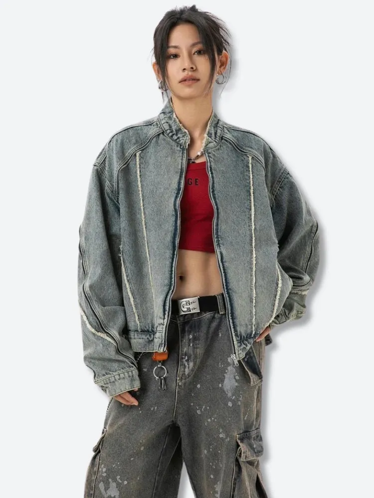 Cyberpunk Zip-Up Denim Jacket