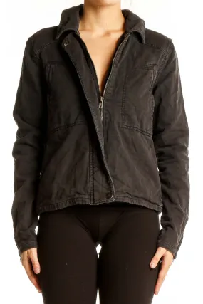 Dark Gray Cotton Blend Denim Jacket