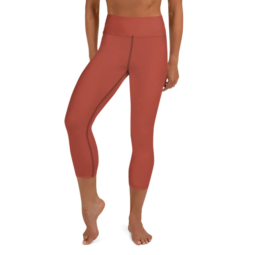 Dark Pink Yoga Capri Leggings, Solid Color Women's Workout Gym Tights- Made in USA/EU/MX