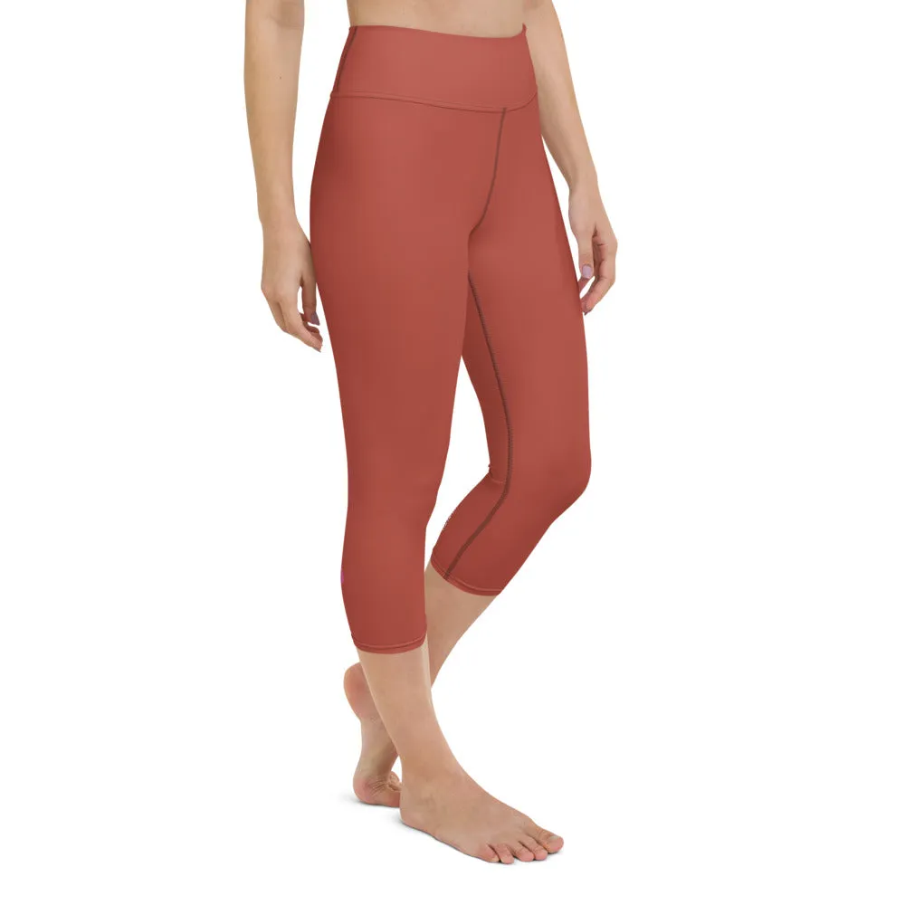 Dark Pink Yoga Capri Leggings, Solid Color Women's Workout Gym Tights- Made in USA/EU/MX