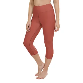 Dark Pink Yoga Capri Leggings, Solid Color Women's Workout Gym Tights- Made in USA/EU/MX