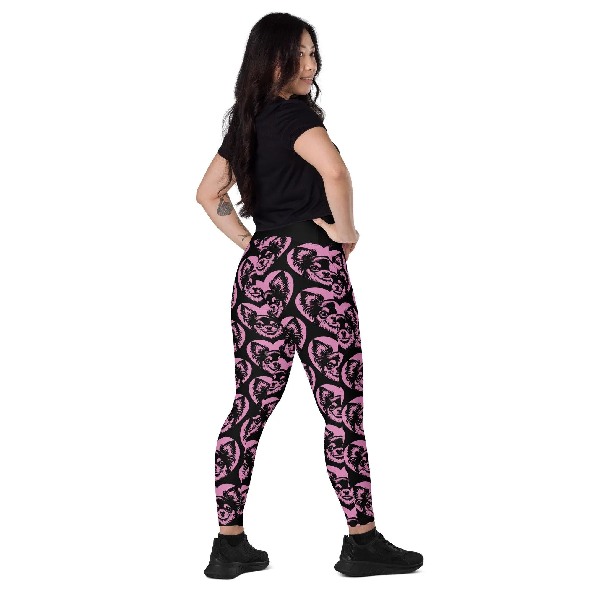 DOG BREED LEGGINGS with pockets - CHIHUAHUA LONG HAIRED - HERTTAHOUND - pink