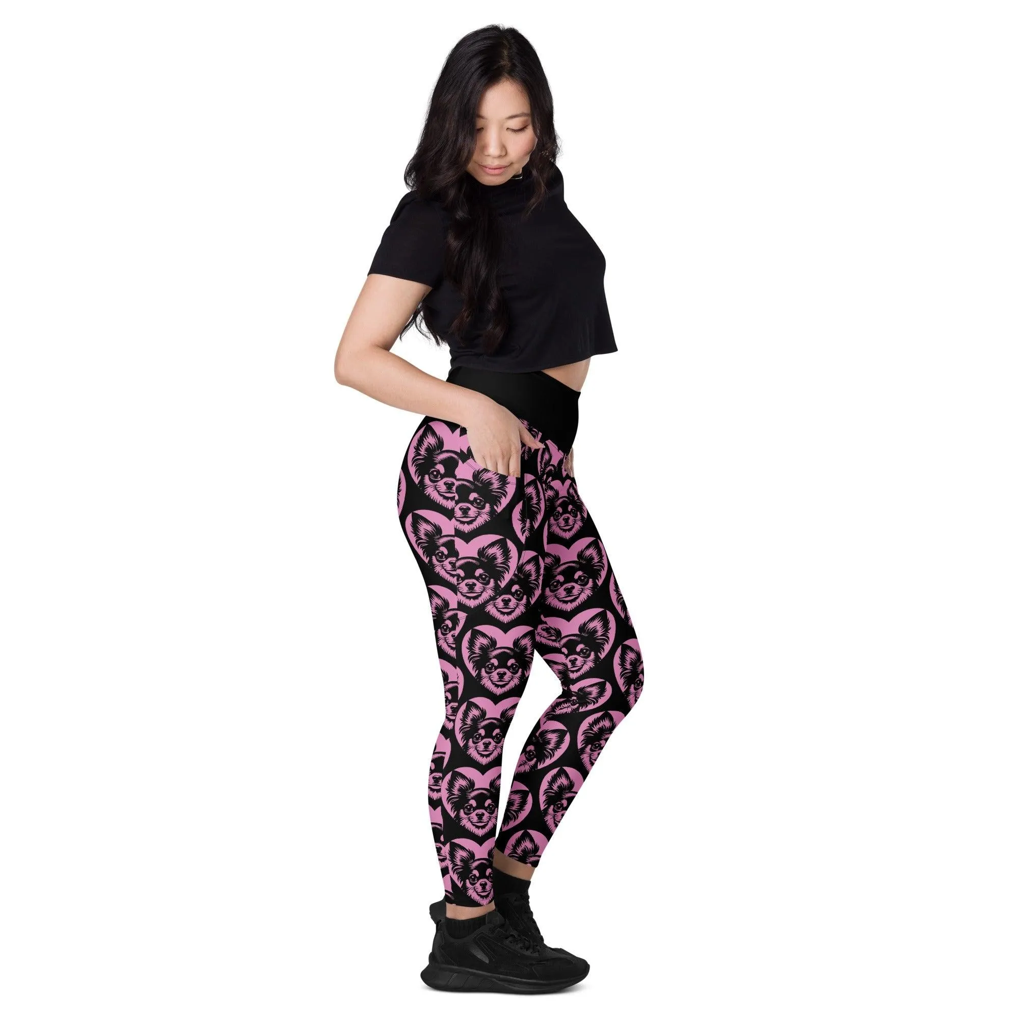 DOG BREED LEGGINGS with pockets - CHIHUAHUA LONG HAIRED - HERTTAHOUND - pink