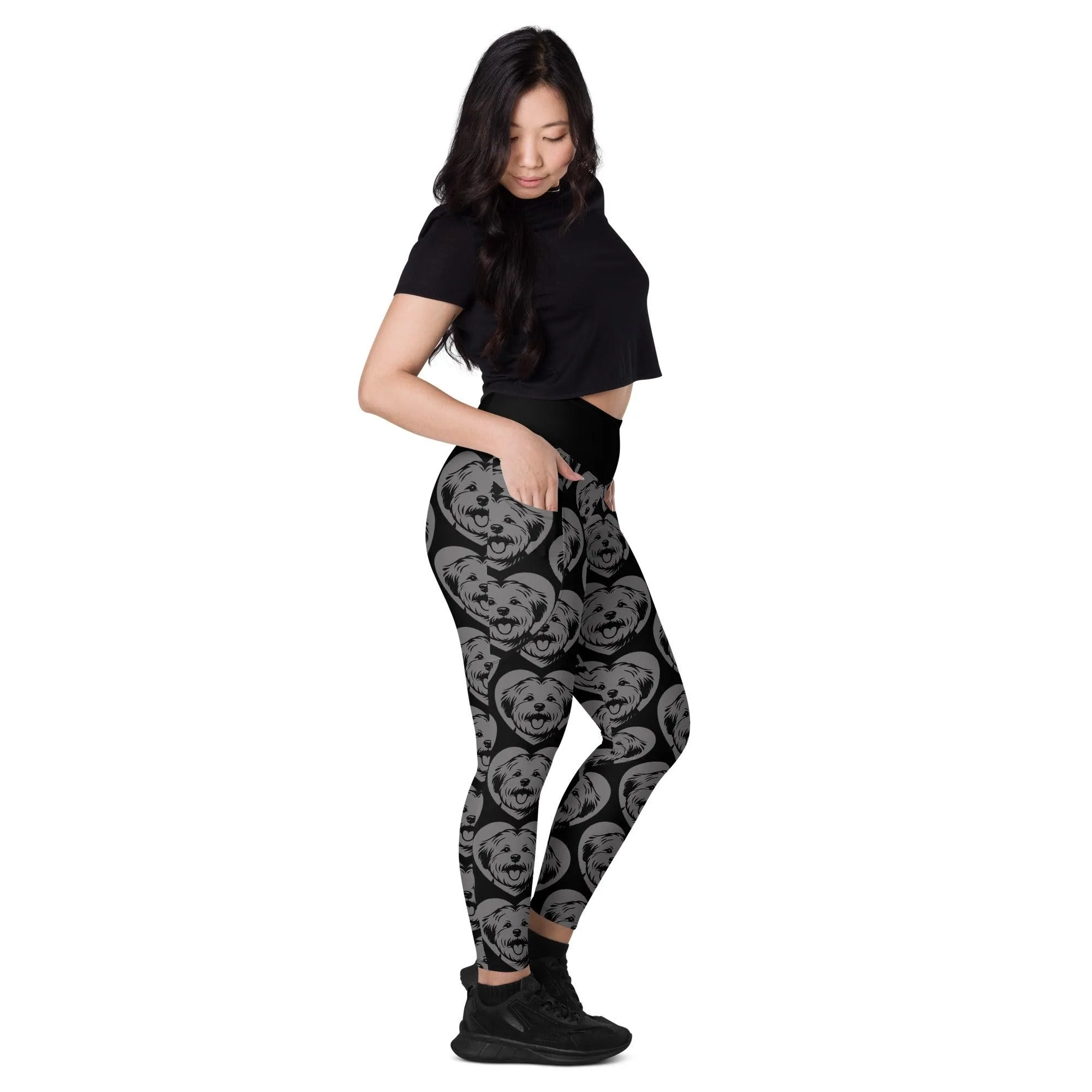 DOG BREED LEGGINGS with pockets - COTON DE TULÉAR - HERTTAHOUND - grey