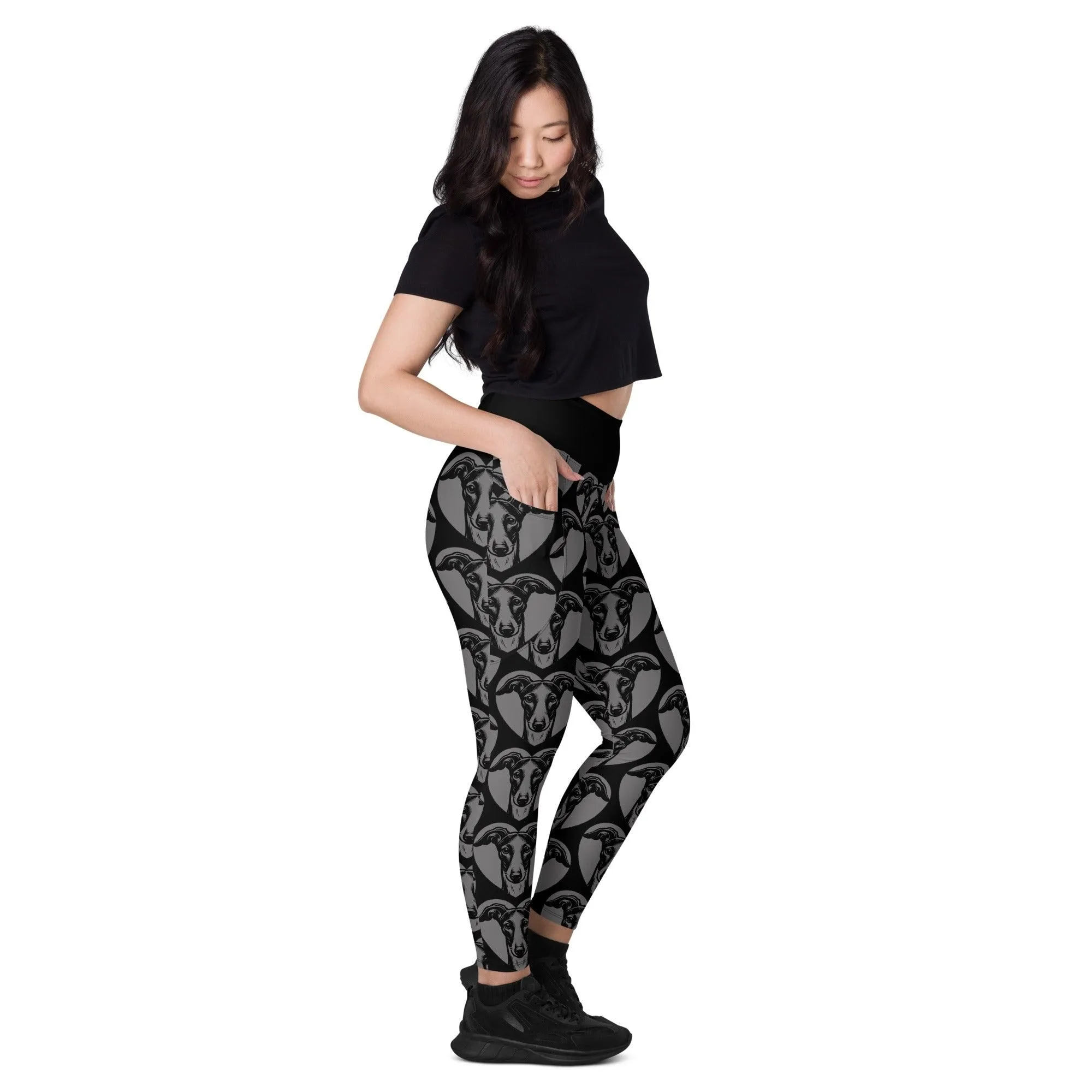 DOG BREED LEGGINGS with pockets - GREYHOUND - HERTTAHOUND - grey