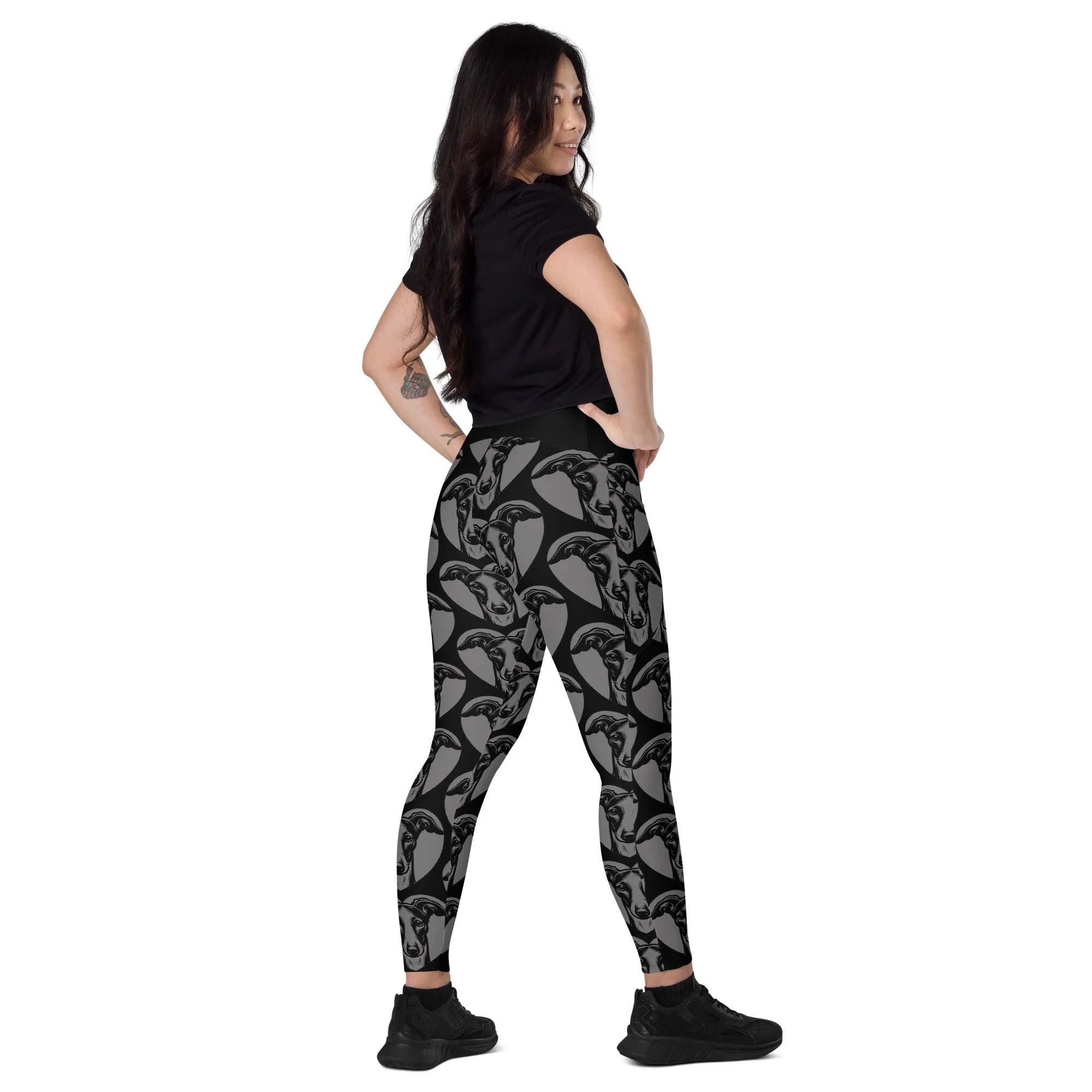 DOG BREED LEGGINGS with pockets - GREYHOUND - HERTTAHOUND - grey