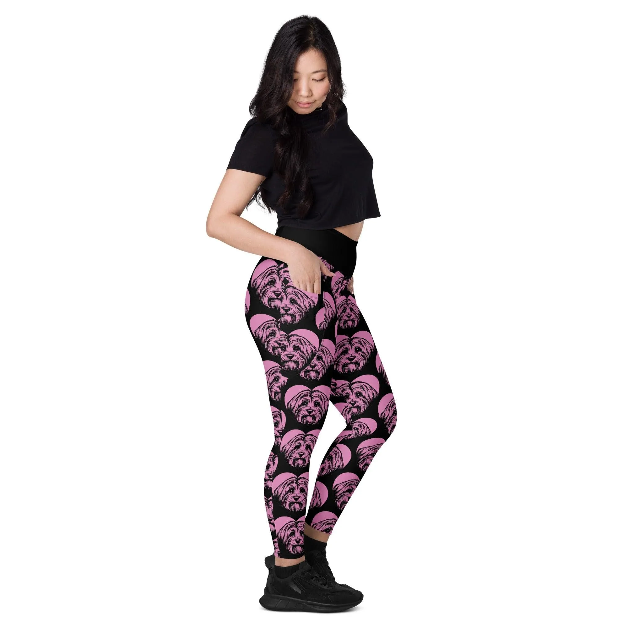 DOG BREED LEGGINGS with pockets - HAVANESE - HERTTAHOUND - pink