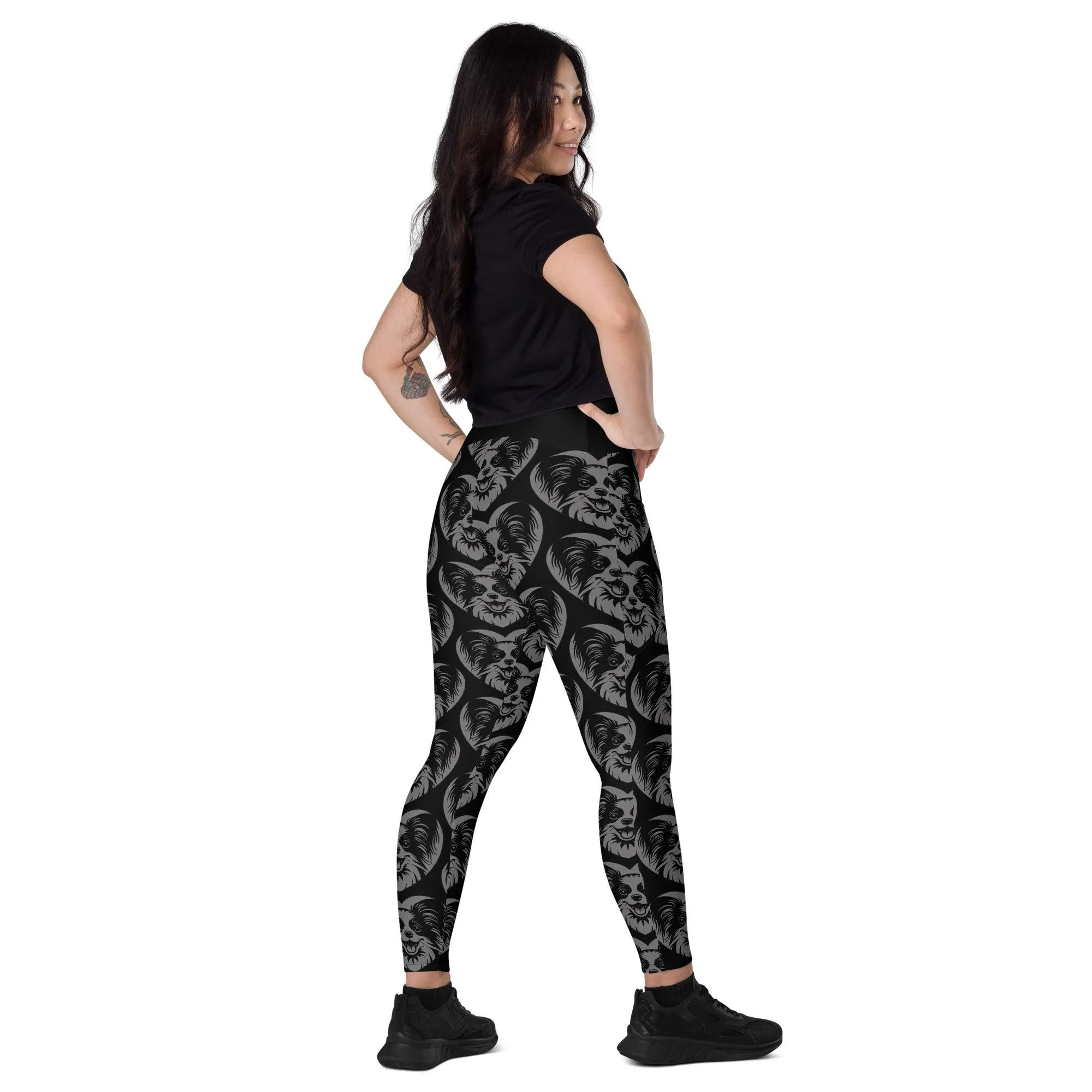 DOG BREED LEGGINGS with pockets - PAPILLON - HERTTAHOUND - grey