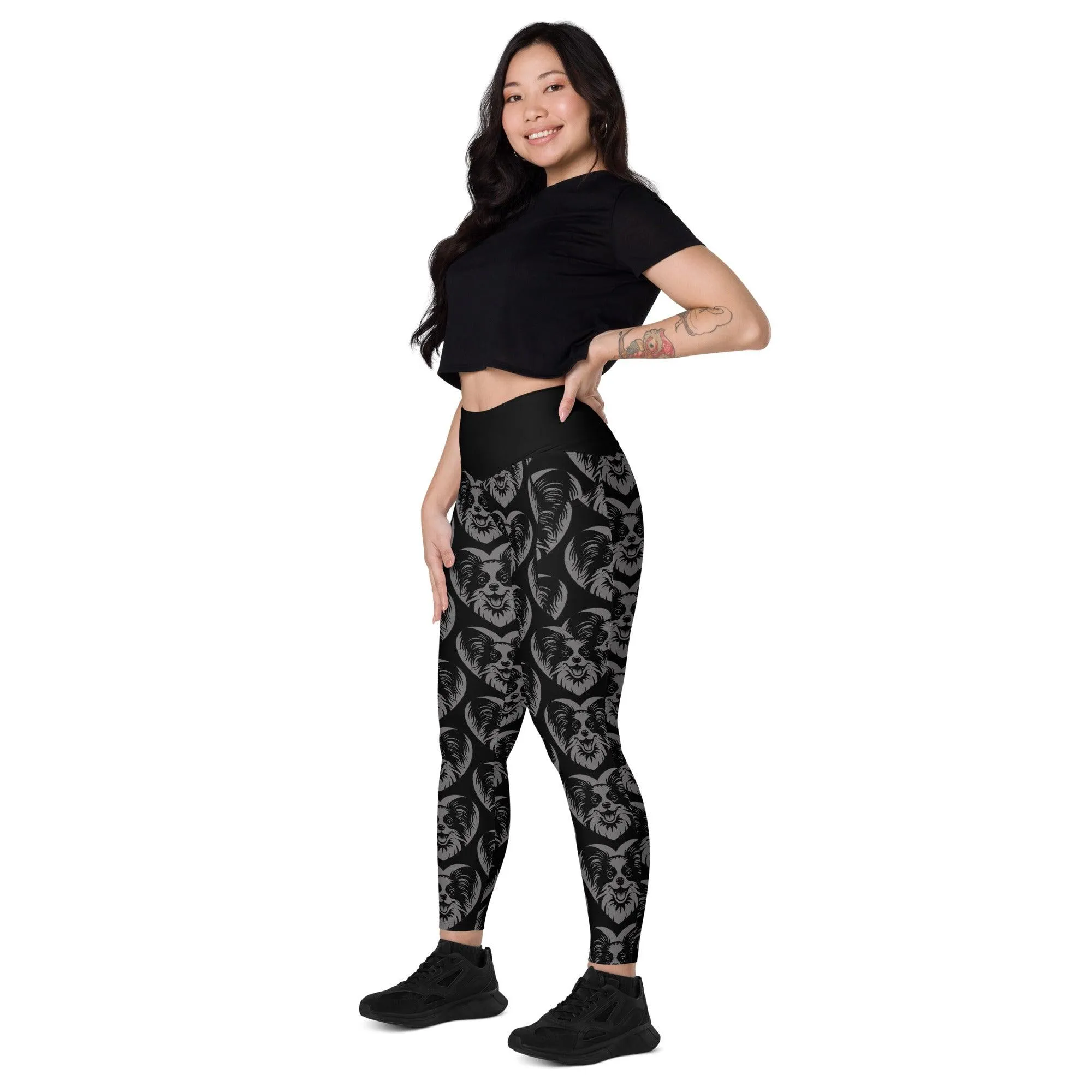 DOG BREED LEGGINGS with pockets - PAPILLON - HERTTAHOUND - grey