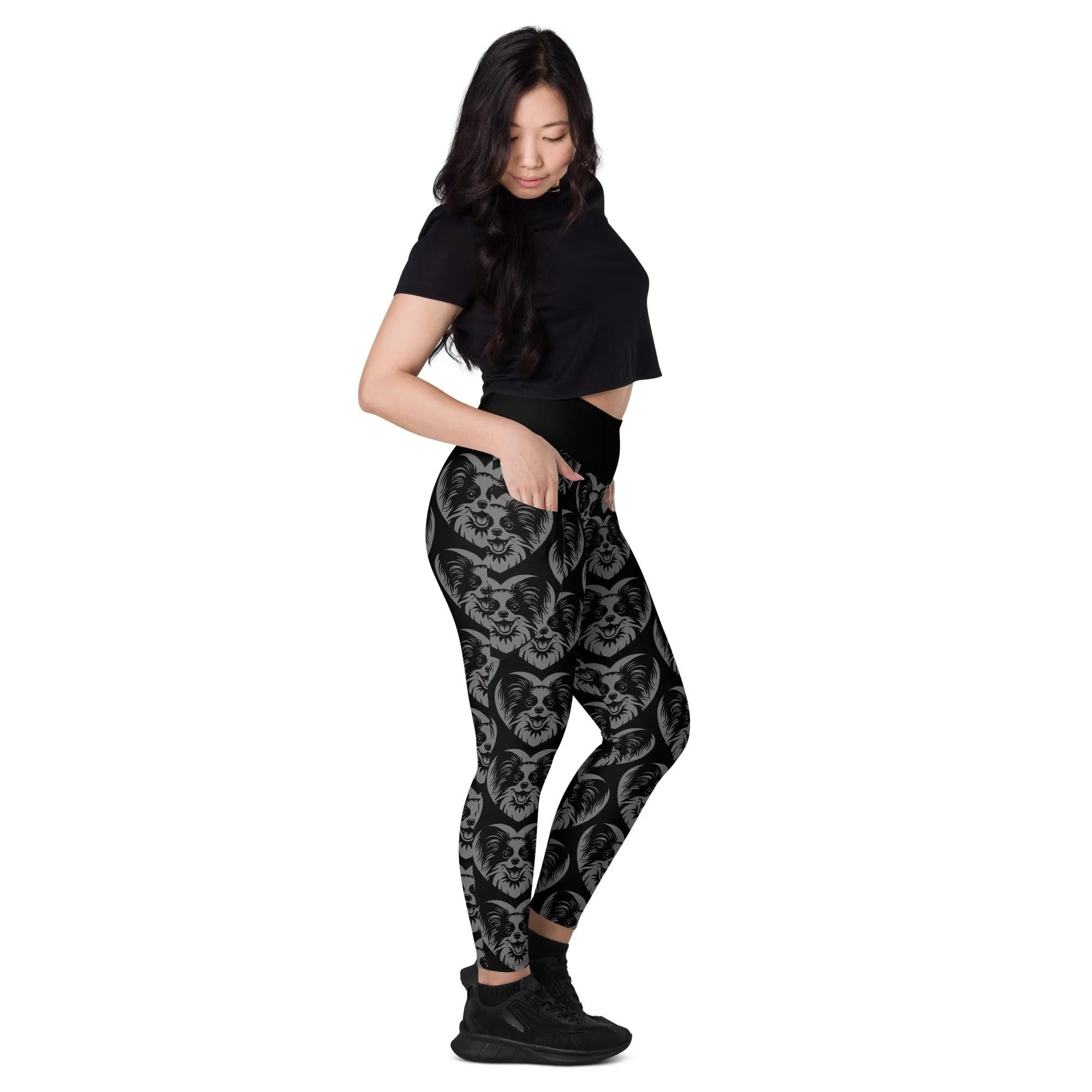 DOG BREED LEGGINGS with pockets - PAPILLON - HERTTAHOUND - grey