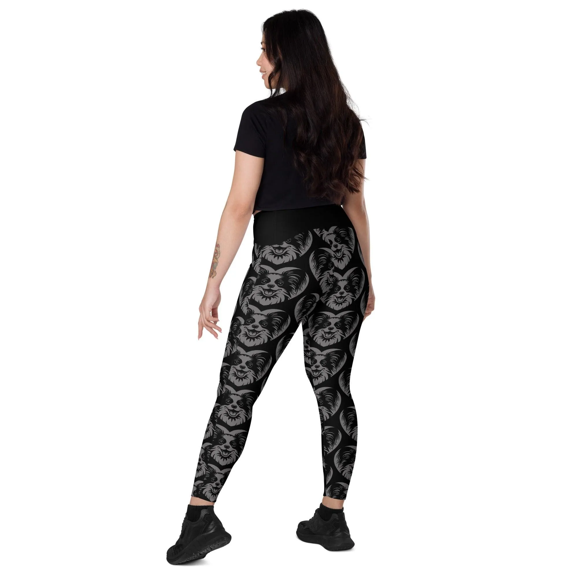 DOG BREED LEGGINGS with pockets - PAPILLON - HERTTAHOUND - grey