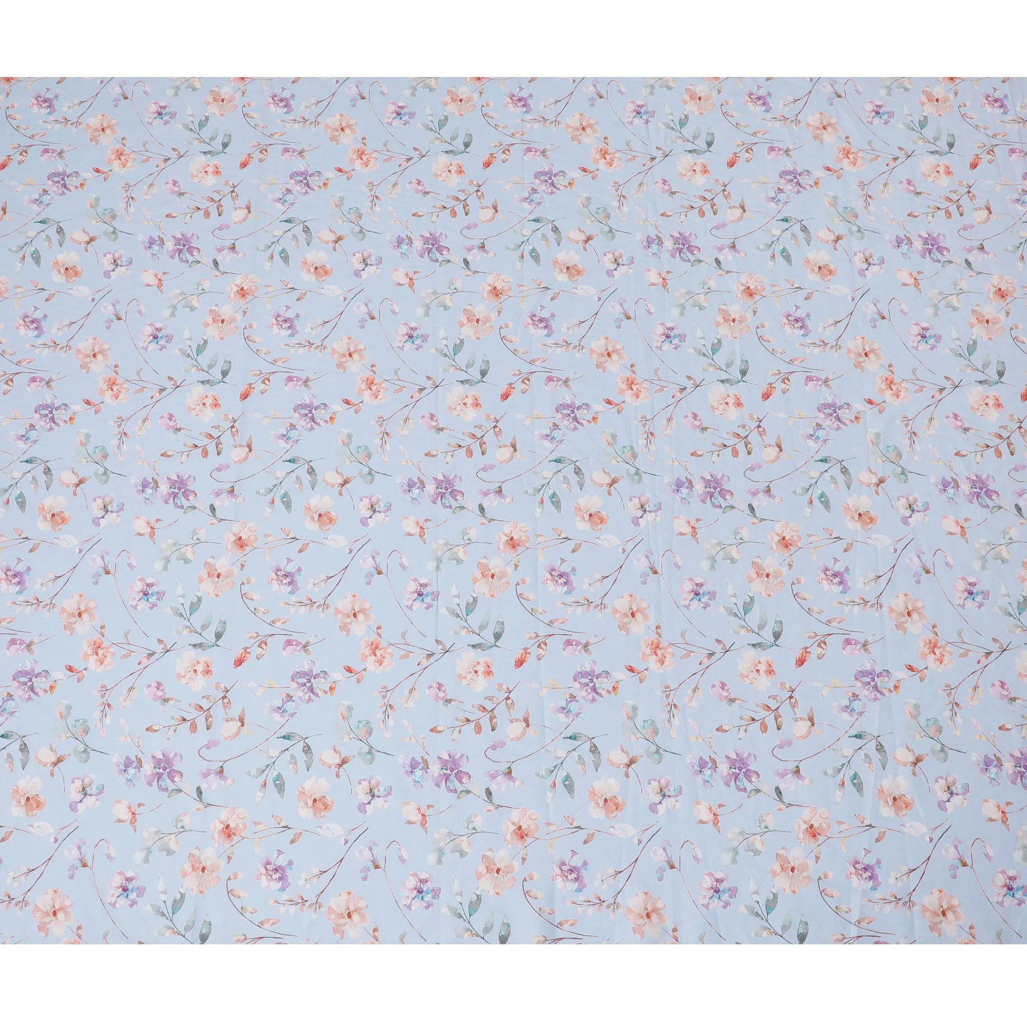 Dreamy Sky Cotton Voile Fabric - 110cm Wide, Pastel Floral Print from India-D18536