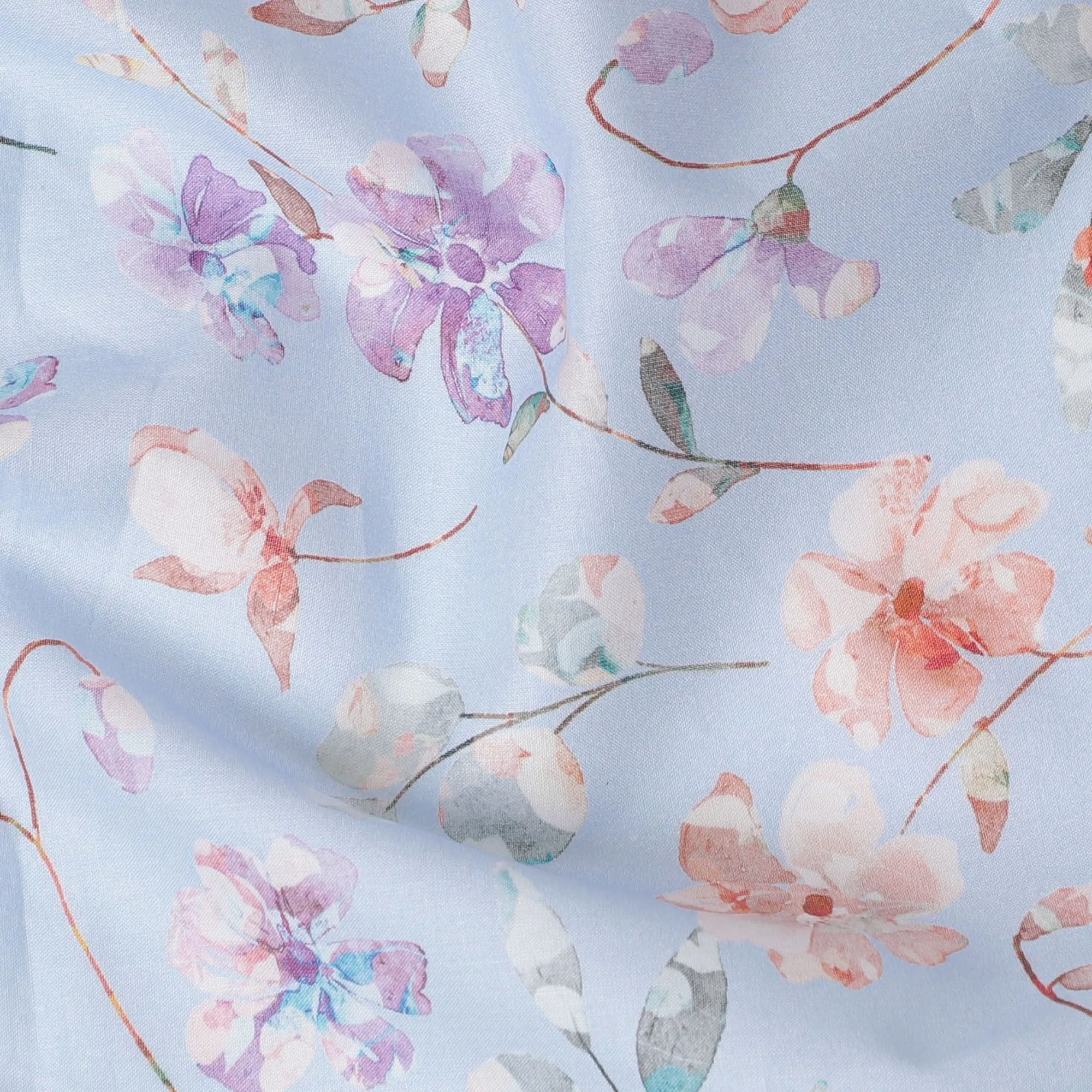 Dreamy Sky Cotton Voile Fabric - 110cm Wide, Pastel Floral Print from India-D18536