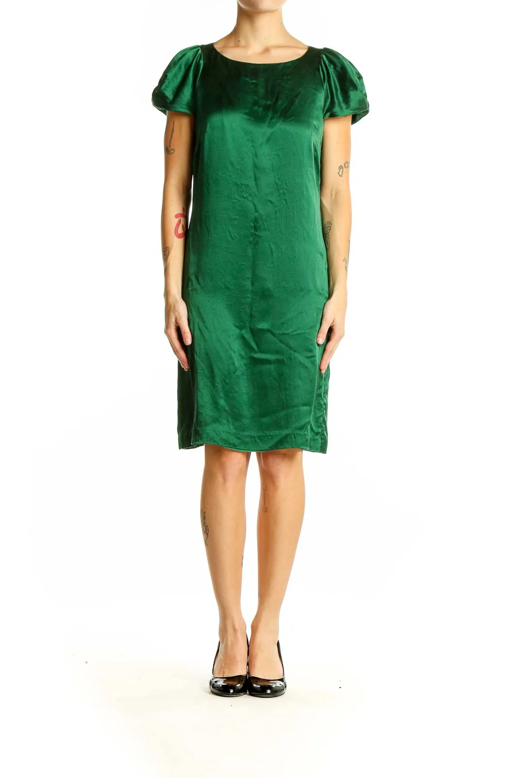 Emerald Green Silk-Blend Shift Dress