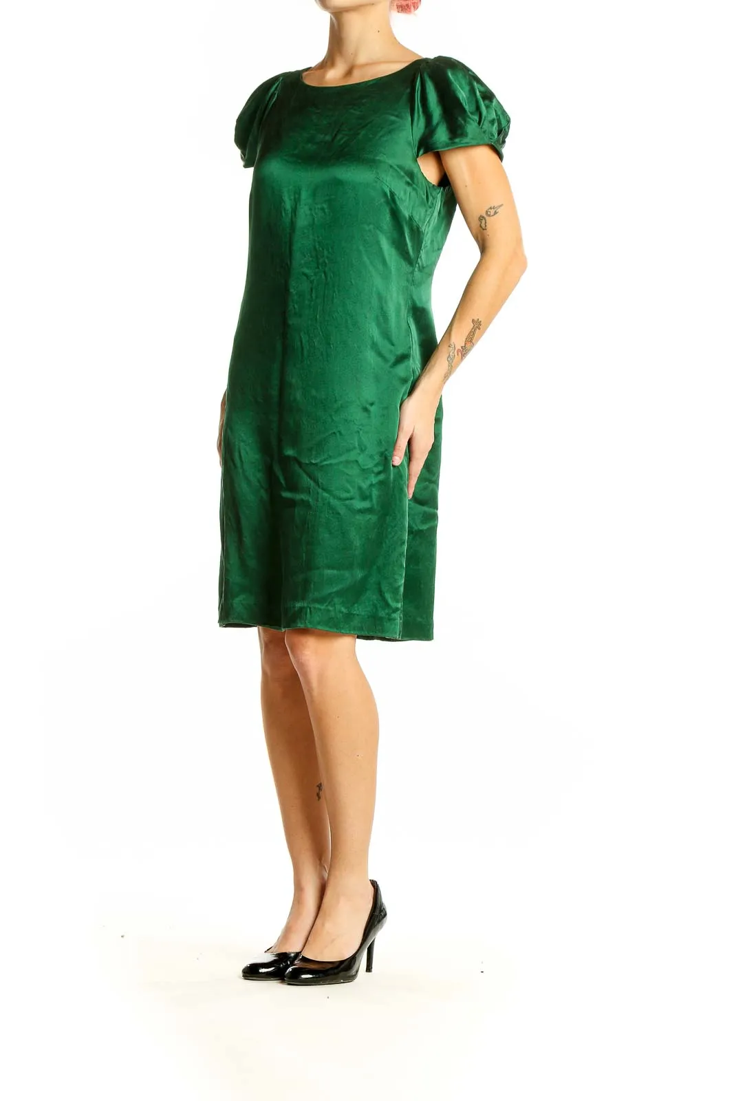 Emerald Green Silk-Blend Shift Dress