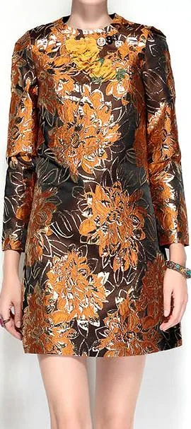 Floral Metallic Jacquard Mini Shift Dress with Applique